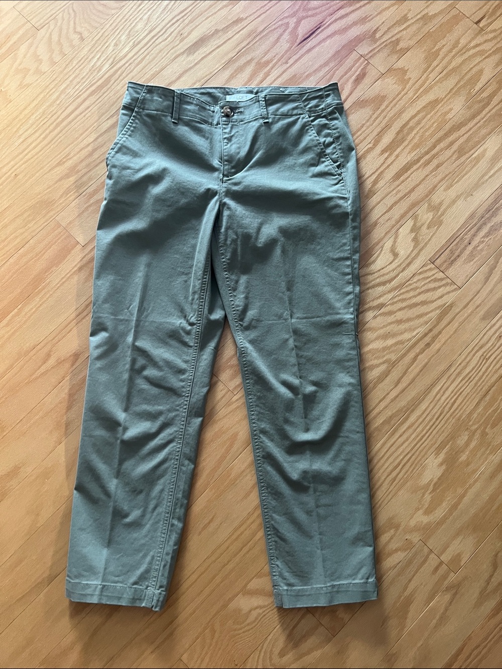 LOFT Women's Olive Green Slim Straight Trousers